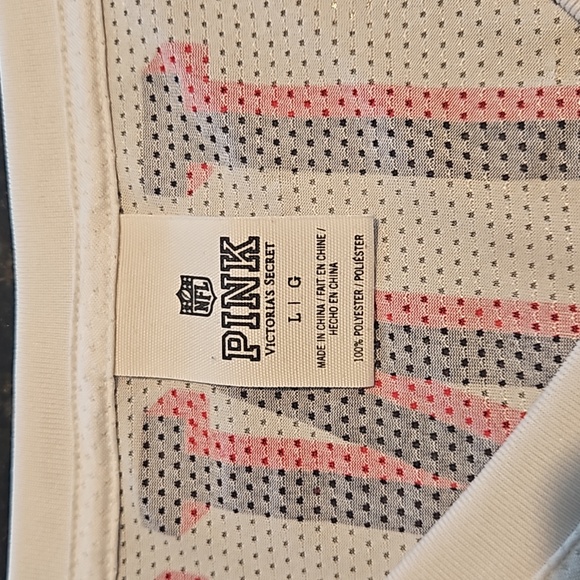 RARE NFL PINK Victoria's Secret Patriots Mesh Jersey Shortsleeve V-neck Womens L - Picture 6 of 10